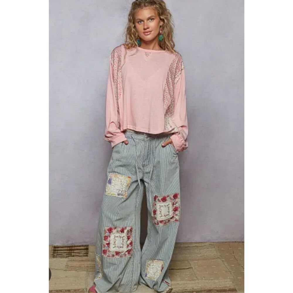 POL Pinstripe Draw String Patch Pants Size L - image 4